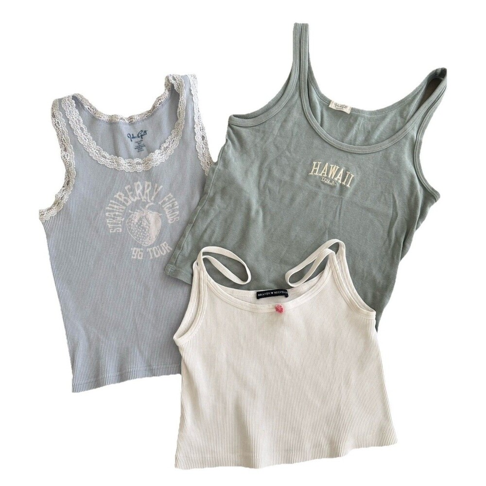 Brandy Melville John Galt Women 3 Tank Top Bundle Lace Graphic Y2K One Size